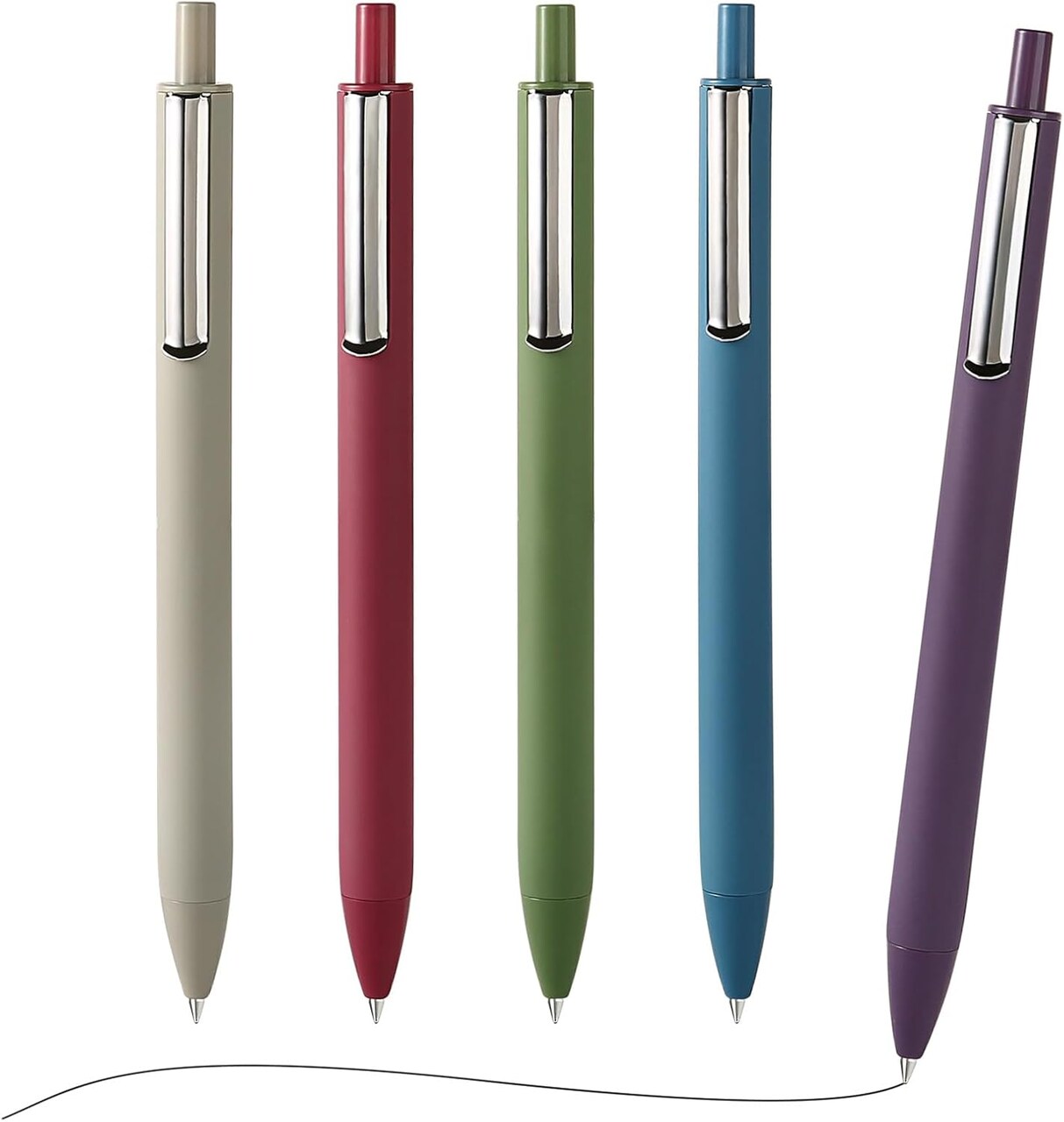 5 Pack Cute Gel Pens Retractable Quick Dry Gel Ink Pen Fine Point 0.5mm Black Ink Rolling Ball Gel Pens Smooth Writing Aesthetic Pens (5pcs - red, blue, purple, green, gray)